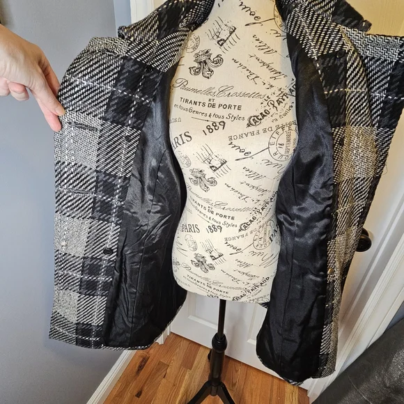 Ricki's Wool Blend Pea Coat Black Gray Plaid Checkered Women's Size M - Picture 13 of 14
